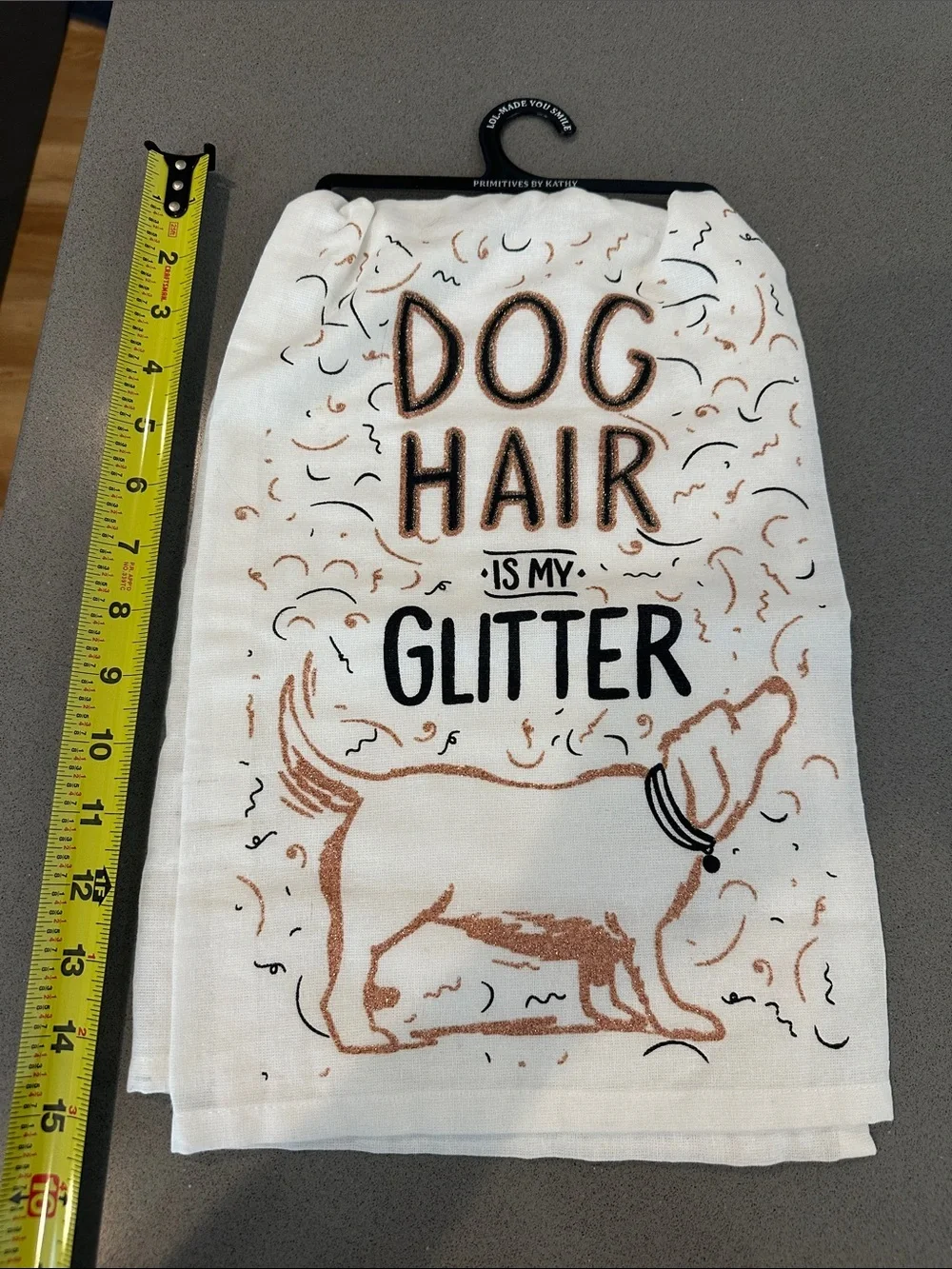 NWT Primitives by Kathy White Kitchen Towel with Bronze and Black Dog Design